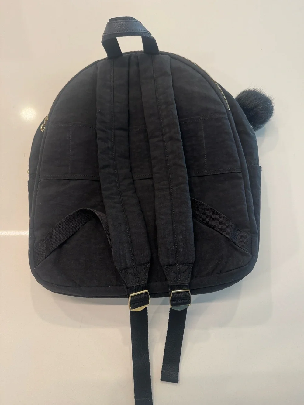 Kipling Black Nylon Backpack with Pom Pom Charm